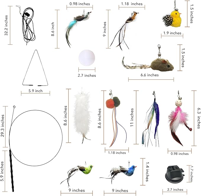 Interactive Bird Simulation Cat Feather Toy Set - Suction Cup Cat Toys for Indoor Cats, Natural Feathers, Bells & Easy Clip-On, Perfect for Indoor Cats - 2 Free Pads, Suctions to Ground