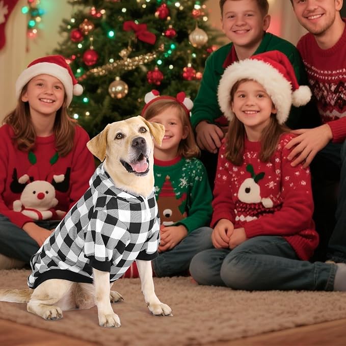 KOOLTAIL Plaid Dog Hoodie Pet Clothes Sweater with Hat and Pocket for Small Medium Large Size Dogs, Soft Winter Warm Dog Cold Weather Coat, Fleece Fall Dog Hooded Sweatshirt for Puppy Cats, White XXL