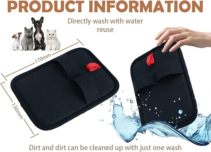 New Upgraded cat Hair Cleaner, Upgraded efficient pet Hair Grooming Gloves, Suitable for Dog and cat Hair Removal Tools on Sofas, Carpets, Clothes, Curtains [Black and red]