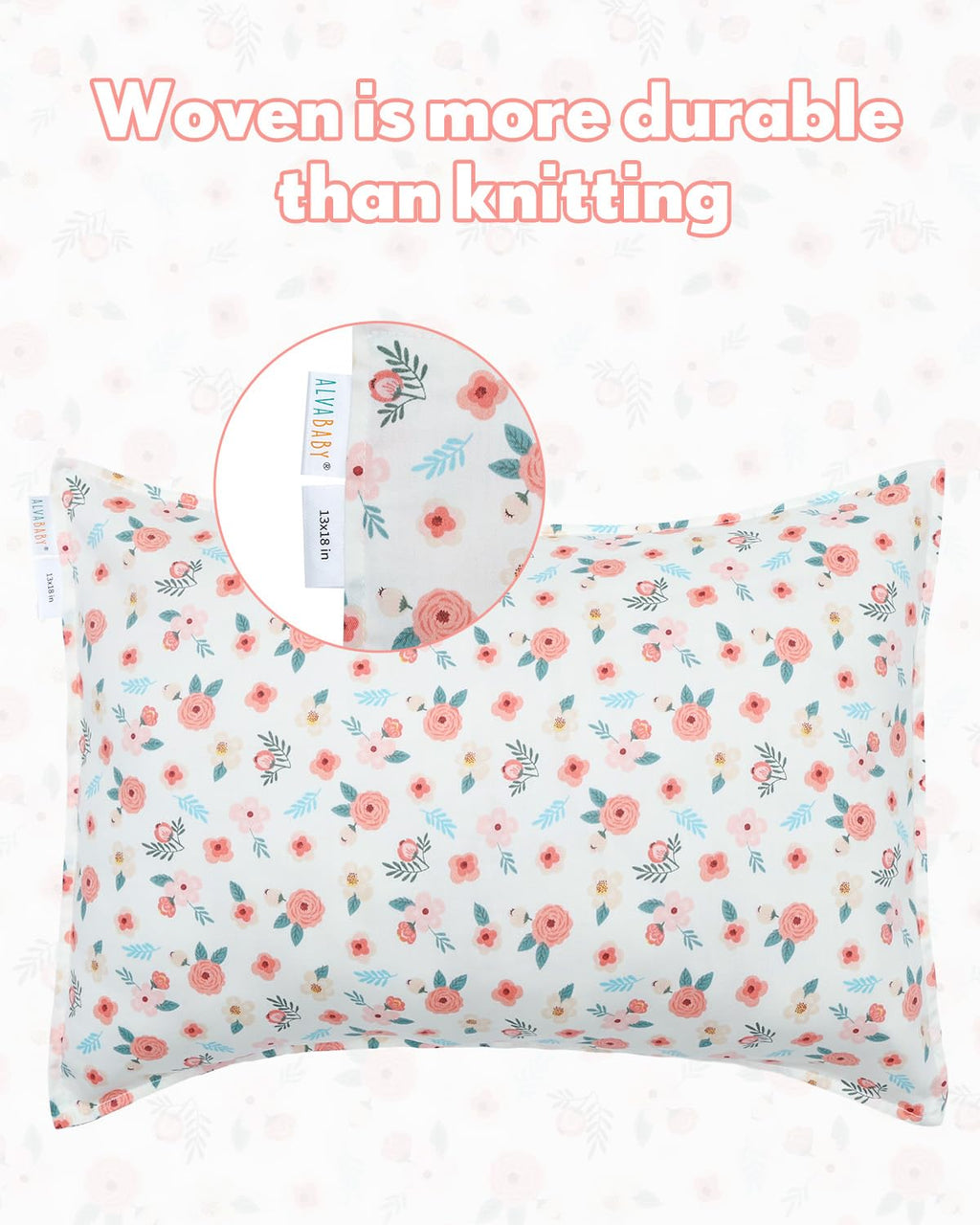 ALVABABY Toddler Pillowcases 2 Pack Organic Cotton Kids Pillow Cover Fit 13"x 18" or 12"x24" Envelope for Girl Boy Sleepy Travel