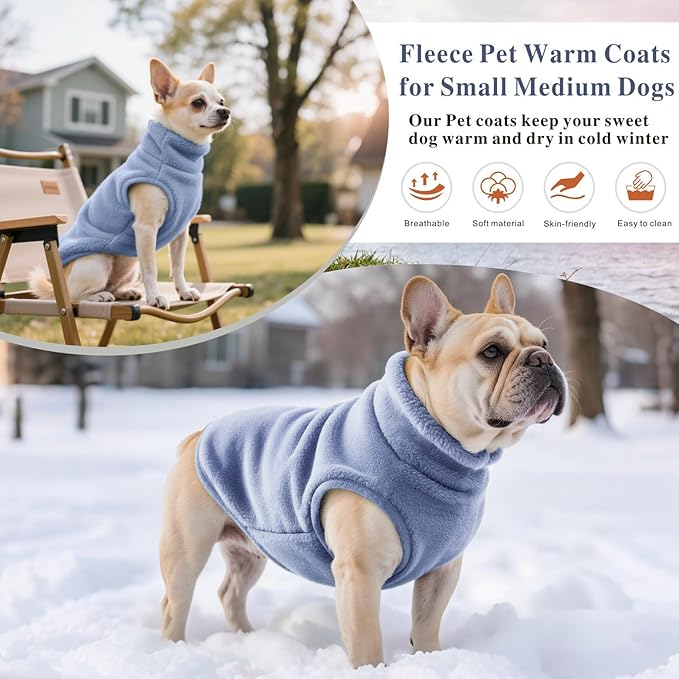 Idepet Dog Fleece Vest Sweater Zip Up Warm Pullover Dogs Jacket with D-Ring Leash Winter Cold Weater Coat Pet Sweatershirt Clothes Hoodie for Small Medium Dogs Boy Girl(Sky Blue,XXL)