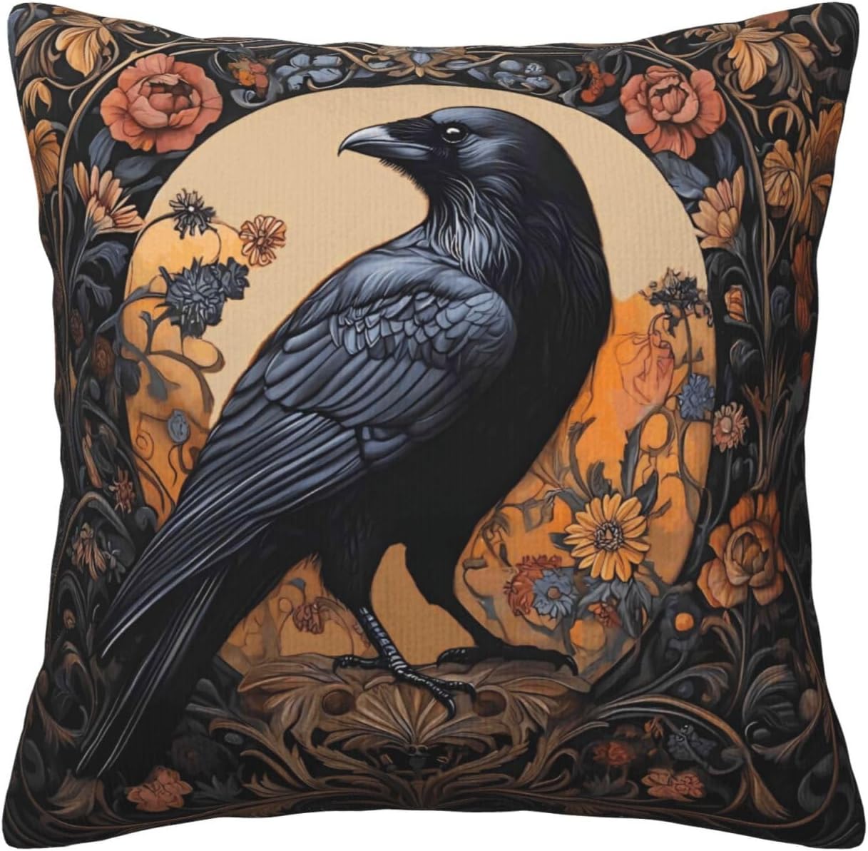 Mystical Raven Art Print Decor, William Morris Abstract Vintage Floral Design 18x18 inches Throw Pillow Covers Square Pillowcases Decor for Bed Couch Sofa Room Cushion Covers