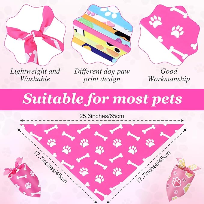 Abbylike 100 Pcs Paw Print Dog Bandanas Bulk Soft Triangle Kerchief Bibs Scarf Set for Pets Dogs Walking Photo Props Pets Shops Adoption Events Halloween Gifts Party Costume (25.6 x 17.7 x 17.7 Inch)