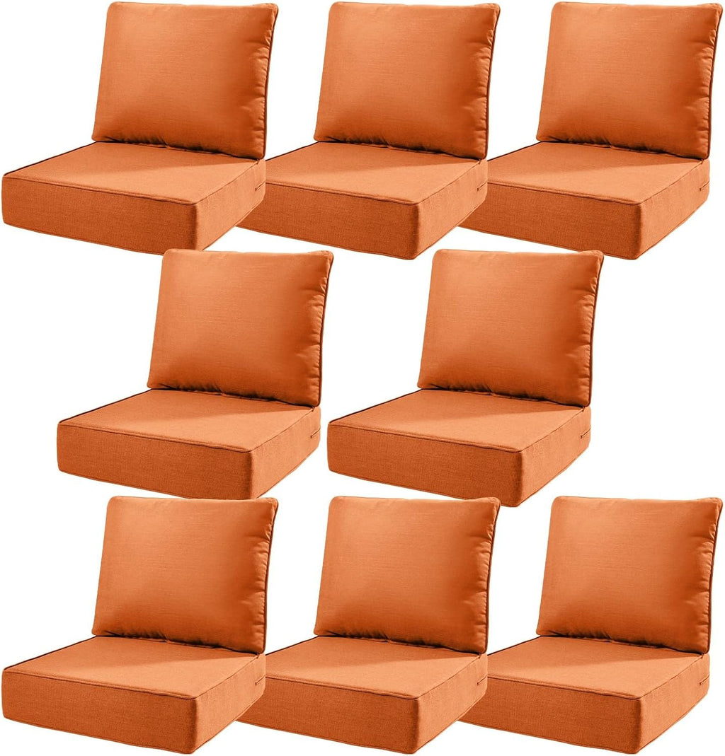 6" Thick Outdoor Cushions 22x24x6, 8-Set Deep Seat Patio Cushions with Removable Cover, Waterproof & Fade Resistant Replacement for Wicker Chair, Loveseat, Sofa - Orange