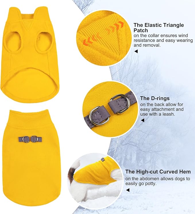 BEAUTYZOO Dog Fleece Vest Sweater Winter Jacket for Small and Medium Dogs with D-Ring Leash Cold Weather Coat Hoodie for XS S M Dogs Boy or Girls, Yellow M