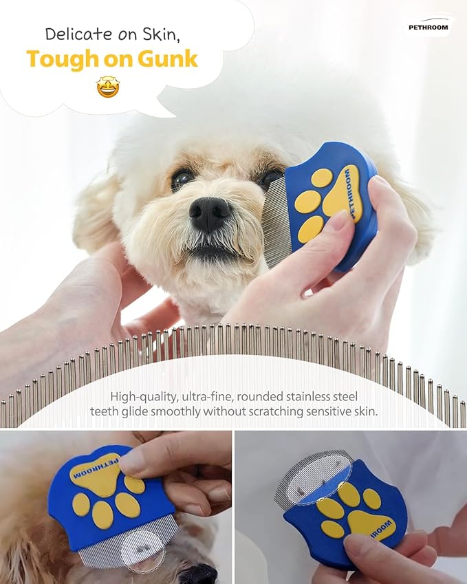 [PETHROOM] Professional Eye Comb for Pets | Stainless Steel Tear Stain Remover for Cats & Dogs | Gentle Round-Head Grooming Tool | Compact & Portable for Eye Gunk Removal