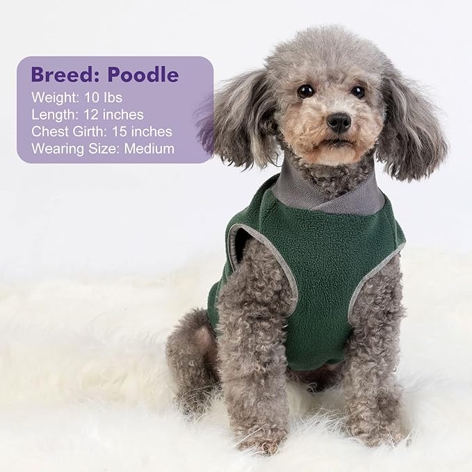 cyeollo 2 Pack Fleece Dog Sweaters for Small Dogs Reflective Doggie Vest Pullover Sweatshirt Stretchy Pet Jacket Small Dog Clothes Boy Coats Size L Green & Grey