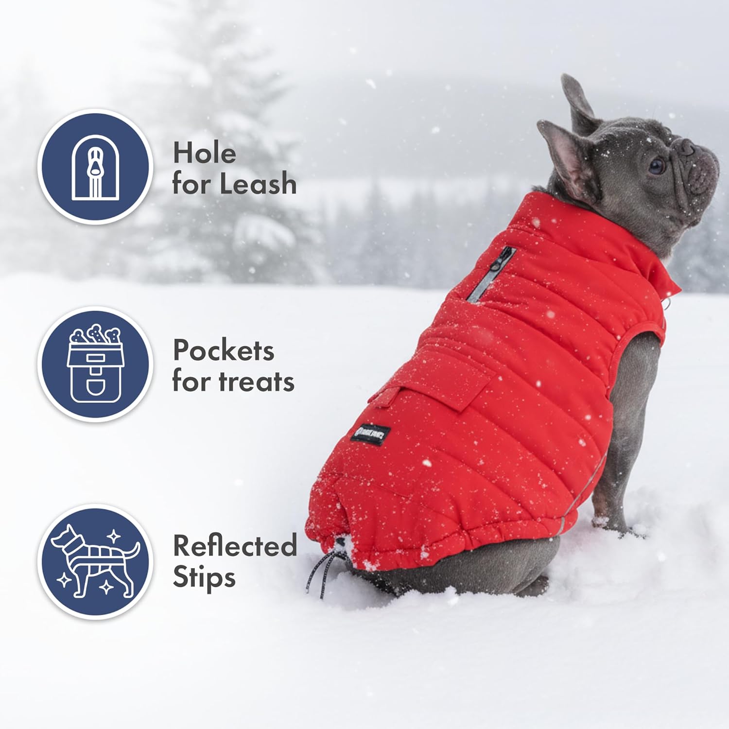 Spark Paws Dog Winter Jacket, Water-Resistant Coat, Warm Reflective Windproof Fleece-Interior, for Medium and Large Dogs - Red - 3XL