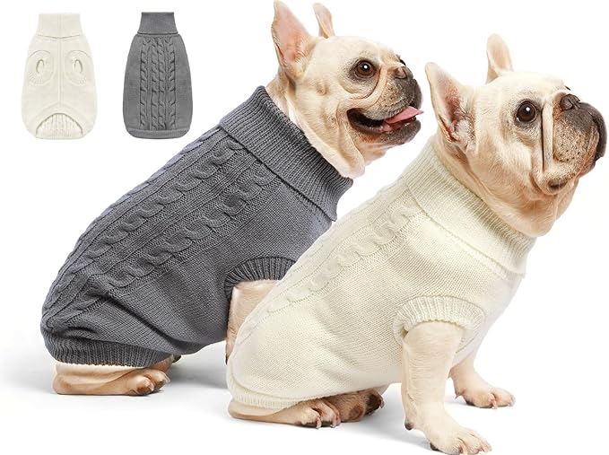 2 Pack Dog Sweaters for Small Dogs - Puppy Medium/Large Warm Clothes in Winter, Turtleneck Pullover Design for Boy Girl Pet, Doggie, Cat, Kitten Chihuahua Bulldog Pug Beagles (3XL, Grey, Pink)