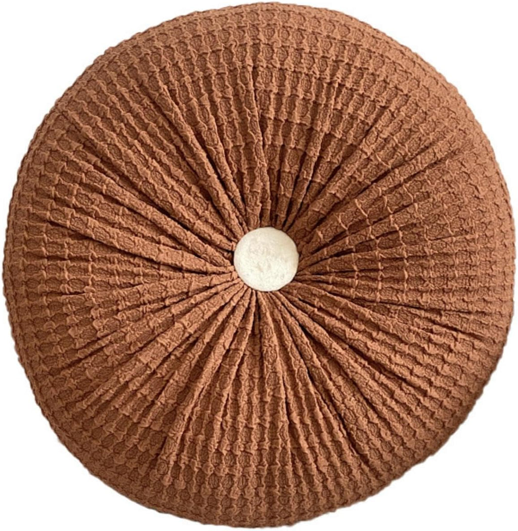 Round Throw Pillow, 15" Velvet Decorative Pleated Pumpkin Round Pillow Cushion Floor Pillows for Sofa Couch Bed Chair Living Room Floor Car Decorations, Brown