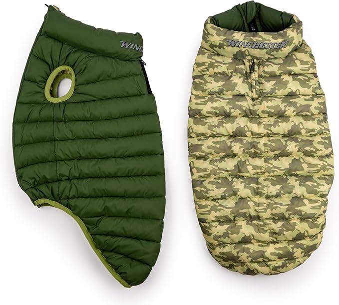 Winchester Pet Premium Reversible Dog Puffer Vest, Green, Extra Large