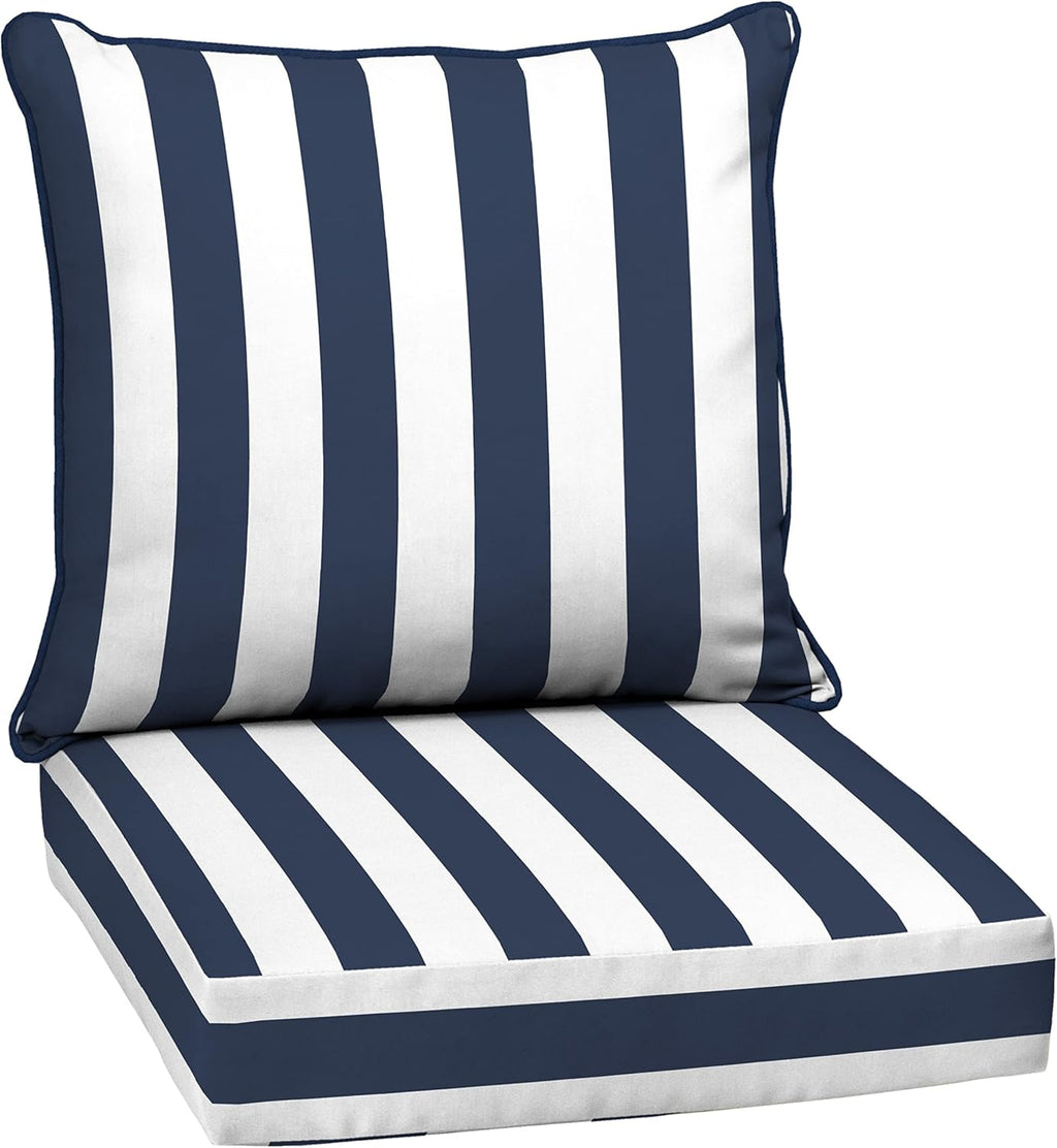 Arden Outdoor Deep Seat Cushion Set, 24 in x 24 in, Weather-Proof, Rain-Proof, Fade Resistant Patio Cushion for Chair, Sofa, and Couch Sapphire Blue Cabana Stripe