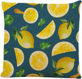 Decorative Square Throw Pillow Covers Lemons Mint Leafs Dark Blue Couch Sofa Bed Pillow Covers Cushion Cases 18x18 inch