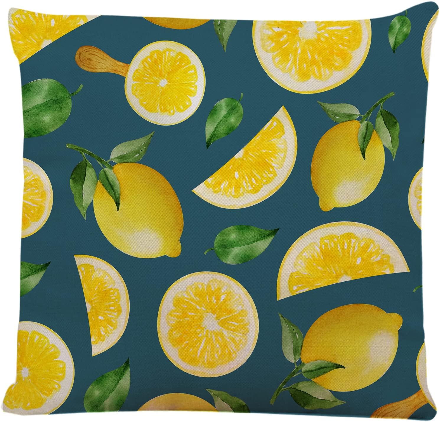 Decorative Square Throw Pillow Covers Lemons Mint Leafs Dark Blue Couch Sofa Bed Pillow Covers Cushion Cases 18x18 inch