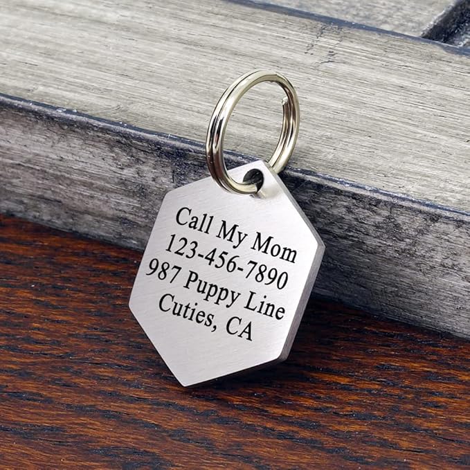 Ultra Joys Personalized Dog and Cat Tags - Stainless Steel, Hexagon Mountain Design, Silver Small, Custom Engraving Front and Back