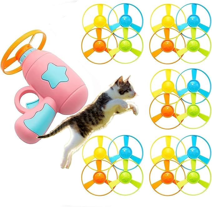 Cat Fetch Toys, Interactive Flying Cat Toy with 20 Flying Propellers, Cat Pet Tracks Chasing Toy for Indoor,Outdoor Cats (Pink + 20 Propellers)