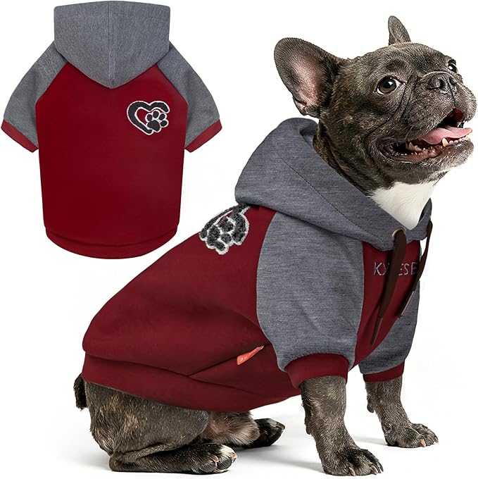 KYEESE Dog Hoodie Stretchy Dog Clothes for Small Dogs Soft Pet Sweatshirt with Drawstring Dogs Winter Coat for Cold Weather Cat Coat with Leash Hole Comfort Cat Sweater Warm Pet Clothes