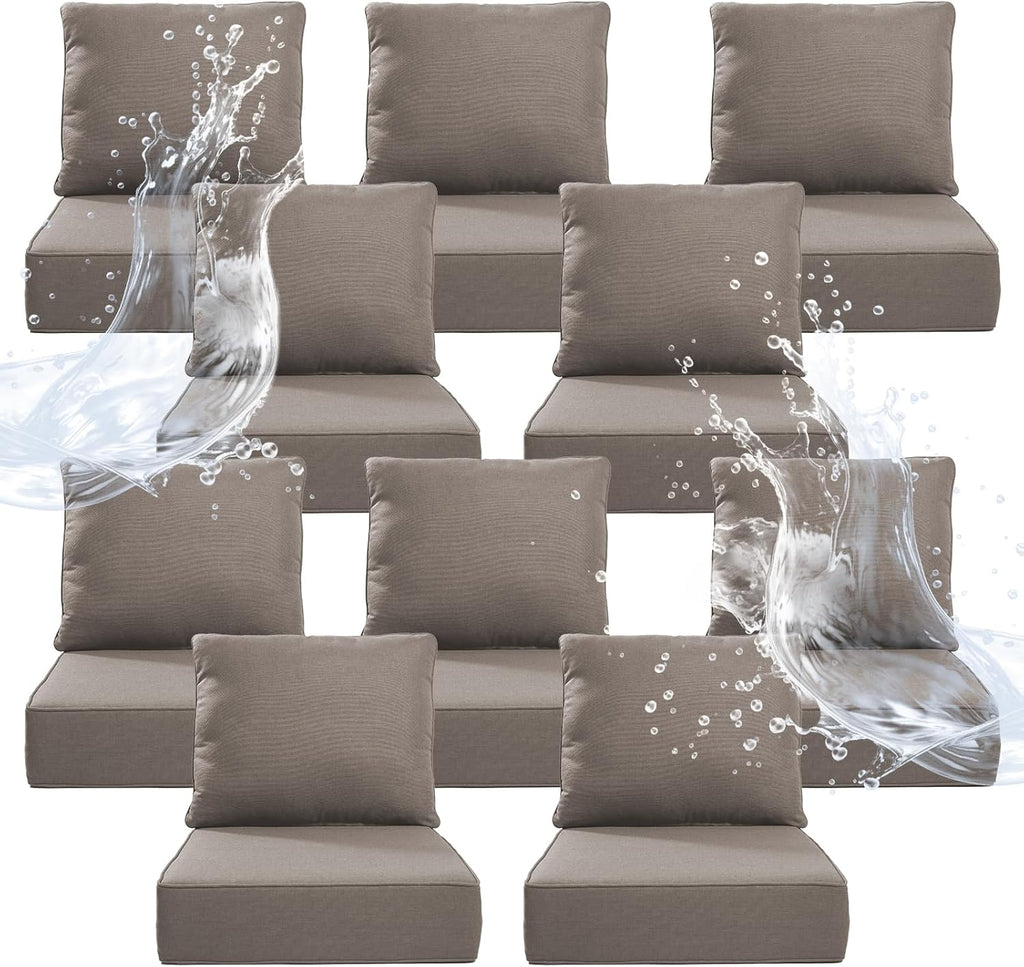 6" Thicker Outdoor Chair Cushion 10 Sets - 24" *24" *6" Waterproof Patio Furniture Cushions with Removable Cover, 28D High Density Sponge Filling Thicken Outdoor Patio Cushions - Grey