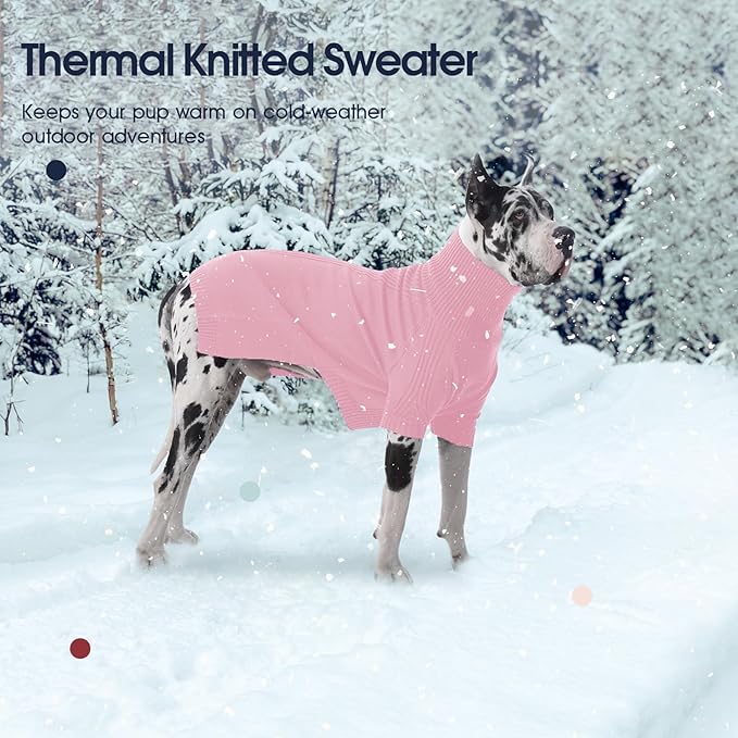 IECOii XXL Dog Sweater,Thermal Knit Big Dog Sweater with Sleeve,Pet Turtleneck Doggy Sweatshirt for Extra Large Dogs Boy Girl,Stretchy Large Dogs Cold Weather Outfit Pitbull Clothes,(Pink,XXL)