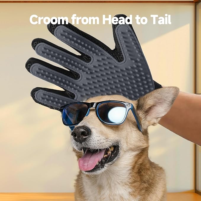 Cat & Dog Grooming Gloves for Shedding - Efficient Deshedding Pet Grooming Gloves 2-in-1 Deshedding Brush & Massage Mitt-Safe for Dogs & Cats (1 Pair Gray)