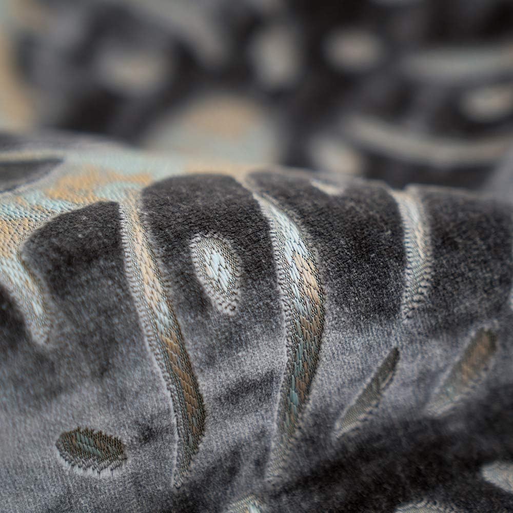 Alerfa 20 x 20 Inch Square Leaf Pillow Embroidery Cut Velvet Cushion Case Luxury Modern Lumbar Throw Pillow Cover Decorative Pillow for Couch Sofa Living Room Bedroom Car, Gray Silver