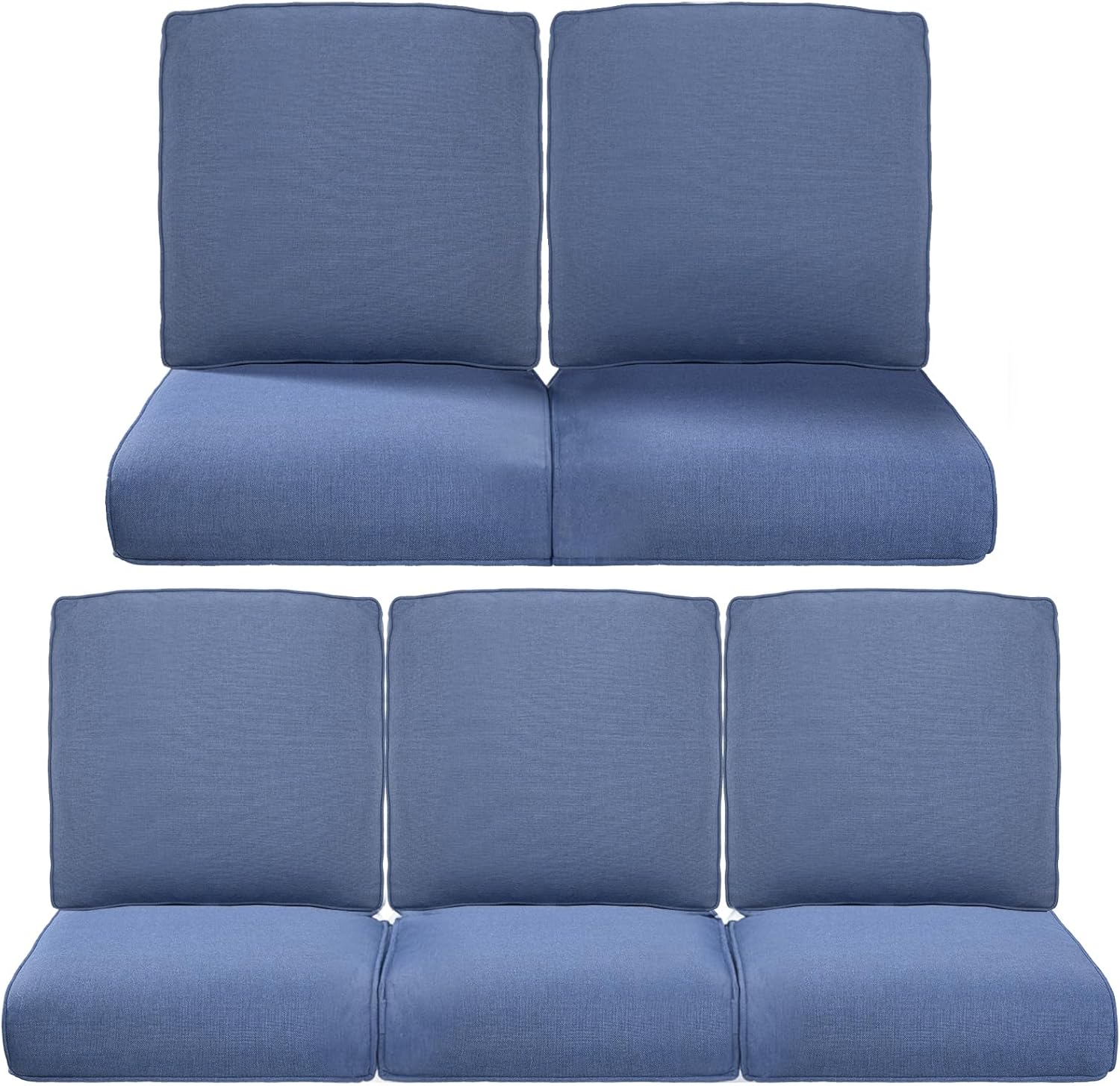 Pop 22x25/22x24 Outdoor Cushions for Patio 5 Piece Set - Set of 5 Water-Resistant Replacement Cushion for Wicker Dining Rocking Chairs Loveseat Couch Sectional Sofa - Navy Blue/Classic