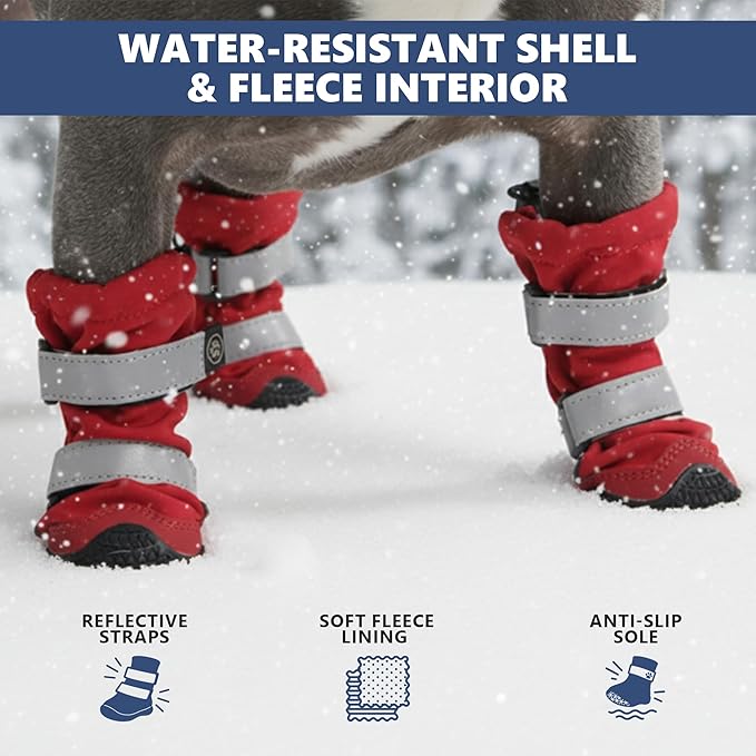 Spark Paws Dog Shoes, Waterproof Dog Boots for Medium to Large Dogs, Non Slip, Breathable Dog Booties and Paw Protectors - 4PCS Doggie Hiking Boots with Reflective Straps - Red, Size 6