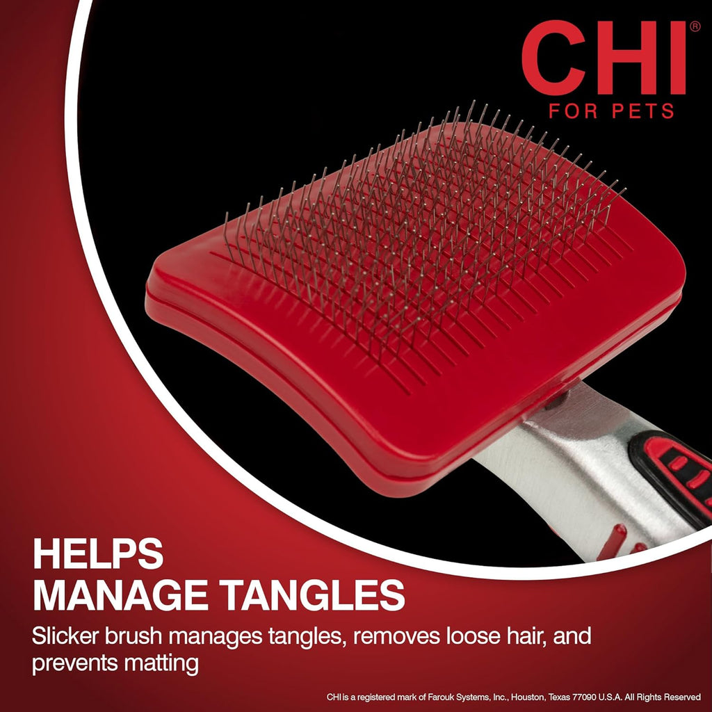 CHI for Dogs Self-Cleaning Pivoting Slicker Brush - High-End Dog Grooming Brush for Small Breeds - Detangling and Deshedding Tool for Coats - Size Small for Everyday Use