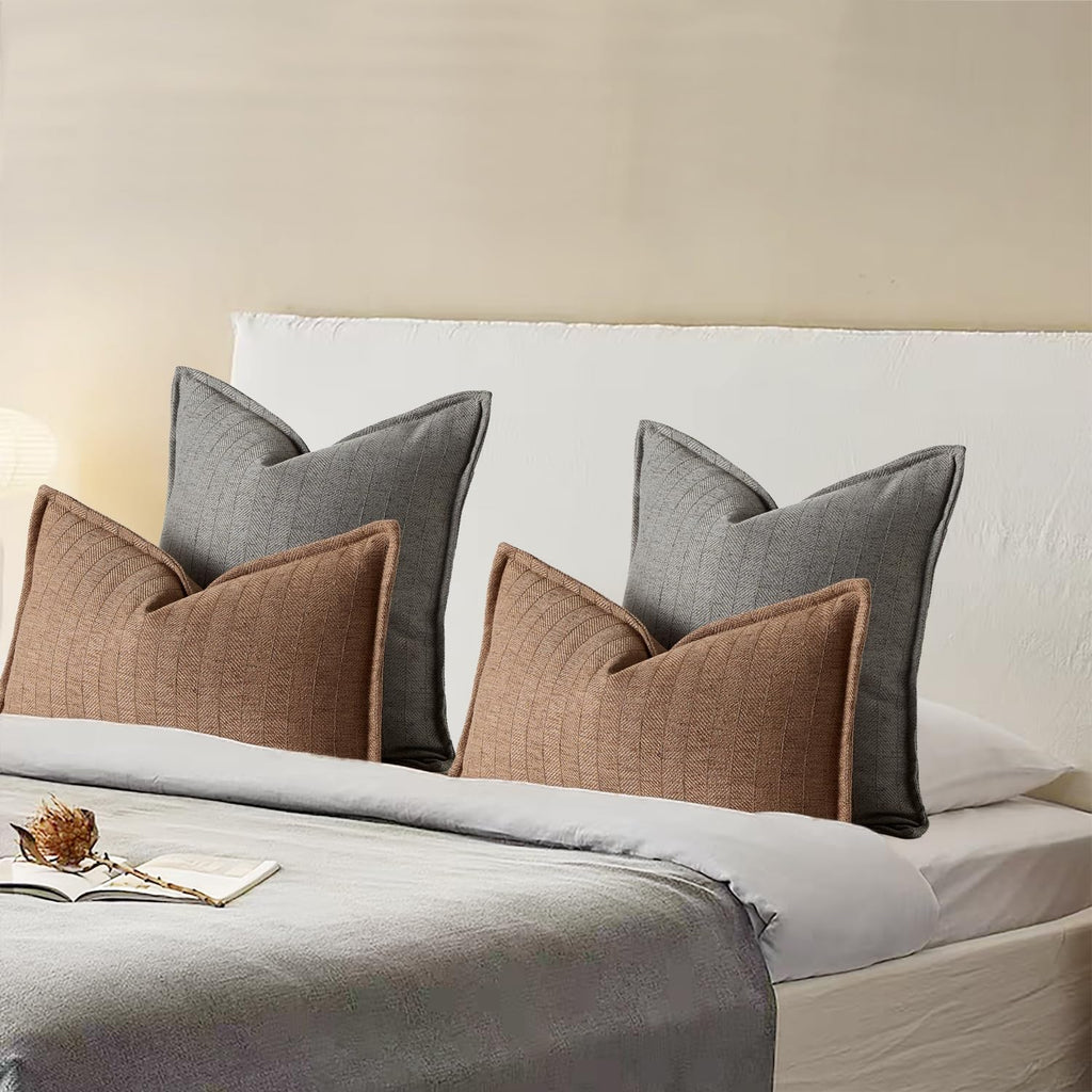 12x20 Linen Pillow Covers Brown Pack of 2 Farmhouse Boho Neutral Accents Striped Textured Rectangular Lumbar Decorative Throw Pillow Cases for Living Room Couch Bed Home Decor