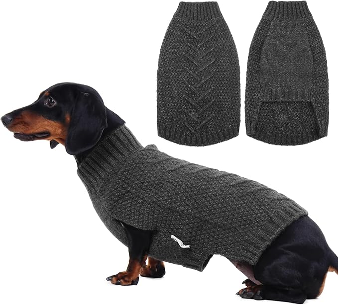 IECOii Dog Sweater,Dog Sweaters for Medium Dogs Girl and Boy,Thermal Knitted Dog Christmas Sweater for Cold Weather,Small Medium Dog Sweaters for Christmas Outfits,Pug,Dachshund Sweaters,Darkgrey-M
