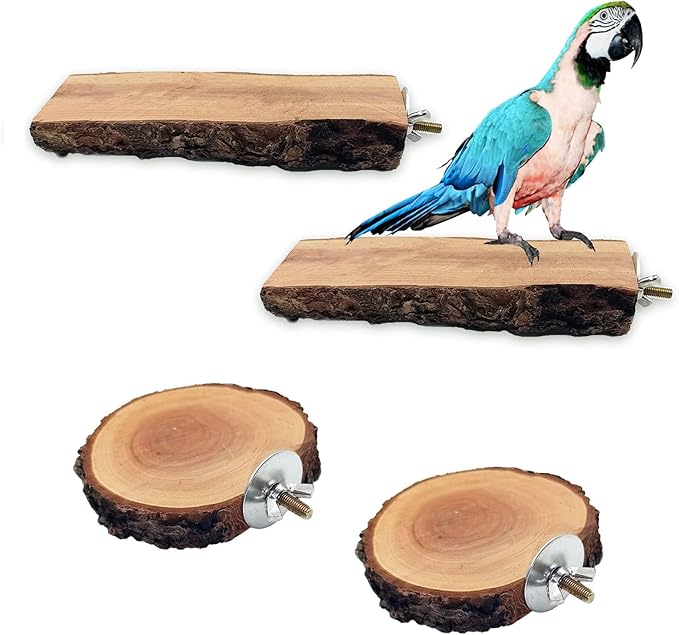 Hamiledyi Wood Bird Perch,Natural Wooden Stand Platform Parrot Cage Accessories for Budgie Conure Parrot Parakeet Cockatiel Lovebird(4 Pcs)