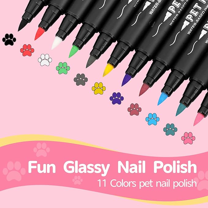 Dog Nail Polish，Gel Top Coat, 11 Colors Nail Polish Pens Quick Dry And 1 TOP Gel Pen Set, Non Toxic Dog Accessories,DIY Dogs Puppy Nails,Quick Dry, Long Lasting