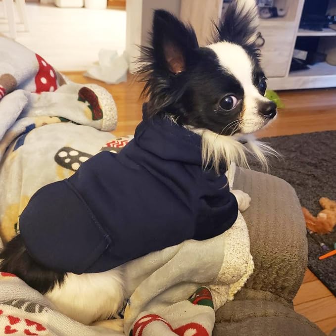 Jecikelon Winter Dog Hoodie Sweatshirts with Pockets Warm Dog Clothes for Small Dogs Chihuahua Coat Clothing Puppy Cat Custume (Navy, XX-Small)