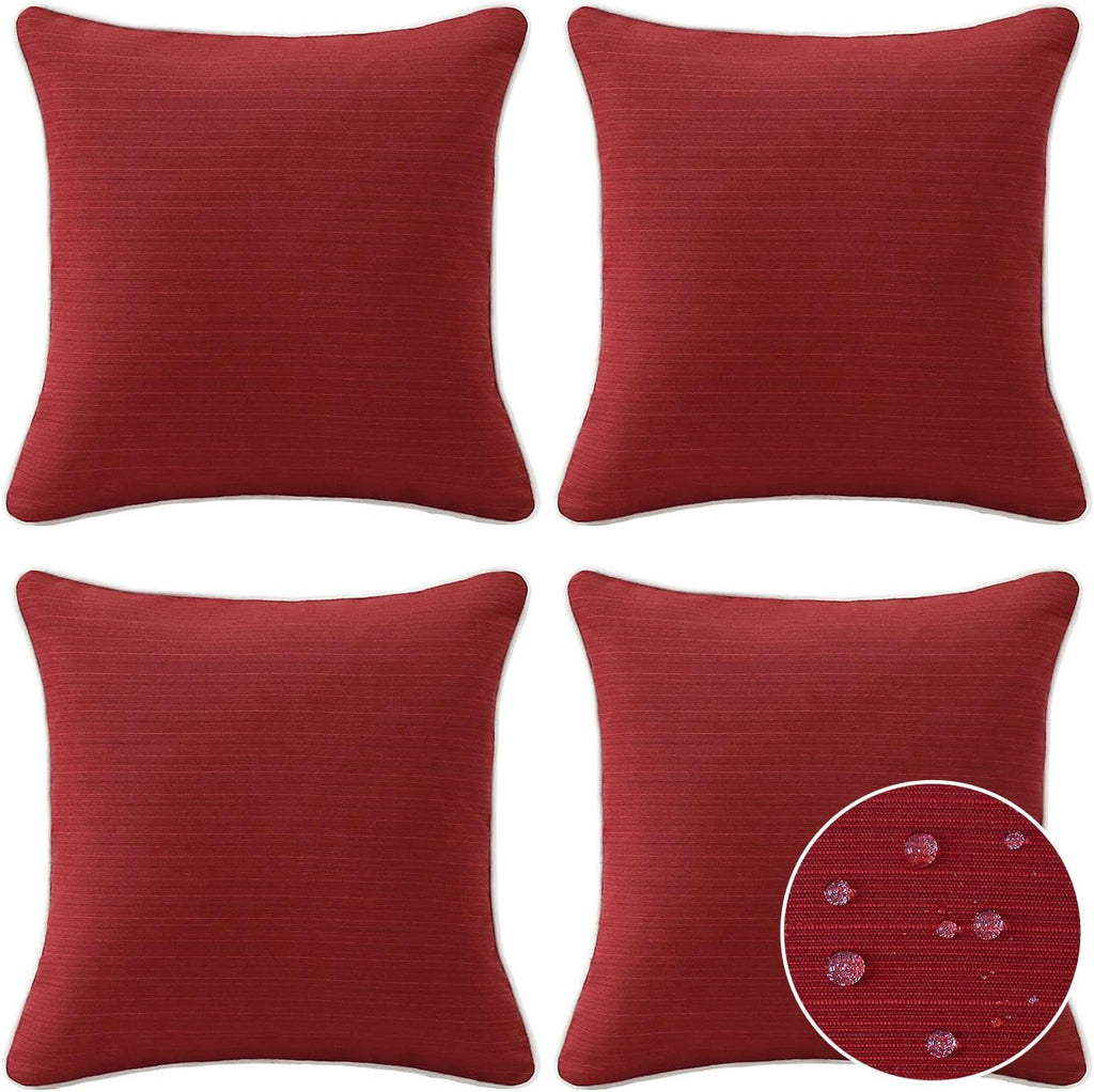 Decorative Outdoor Water Repellent Throw Pillows with Inserts, Set of 4, 18" x18" Pillows for Patio, Backyard, Bed, Couch, and Patio Furniture, Red