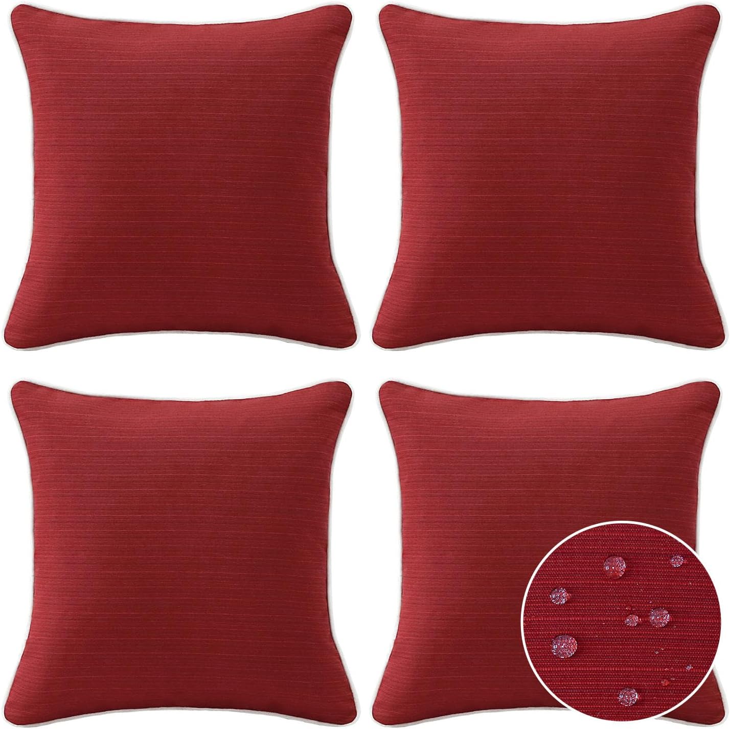 Decorative Outdoor Water Repellent Throw Pillows with Inserts, Set of 4, 18" x18" Pillows for Patio, Backyard, Bed, Couch, and Patio Furniture, Red