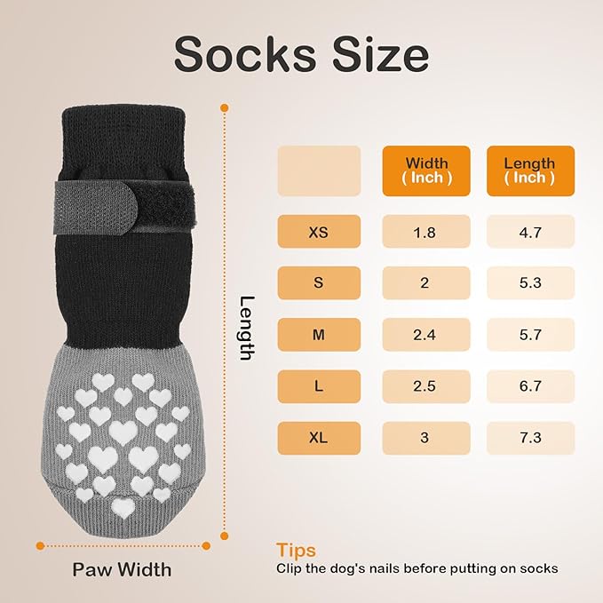 Non-Slip Dog Socks Prevent Licking Paws,Grippy Socks for Senior Dog Walk on Hardwood Floor,Paw Protectors,Black 2 Pairs,XL