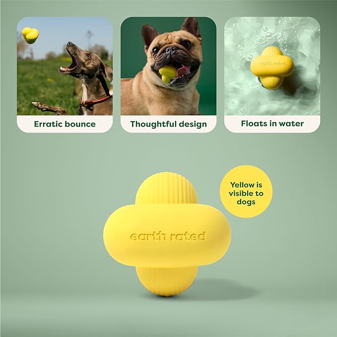Earth Rated Dog Ball, Interactive Fetch Toy for All Breeds, Comes in Multiple Sizes, Made with Natural Rubber, Perfect for Indoor and Outdoor Use, Small, Yellow