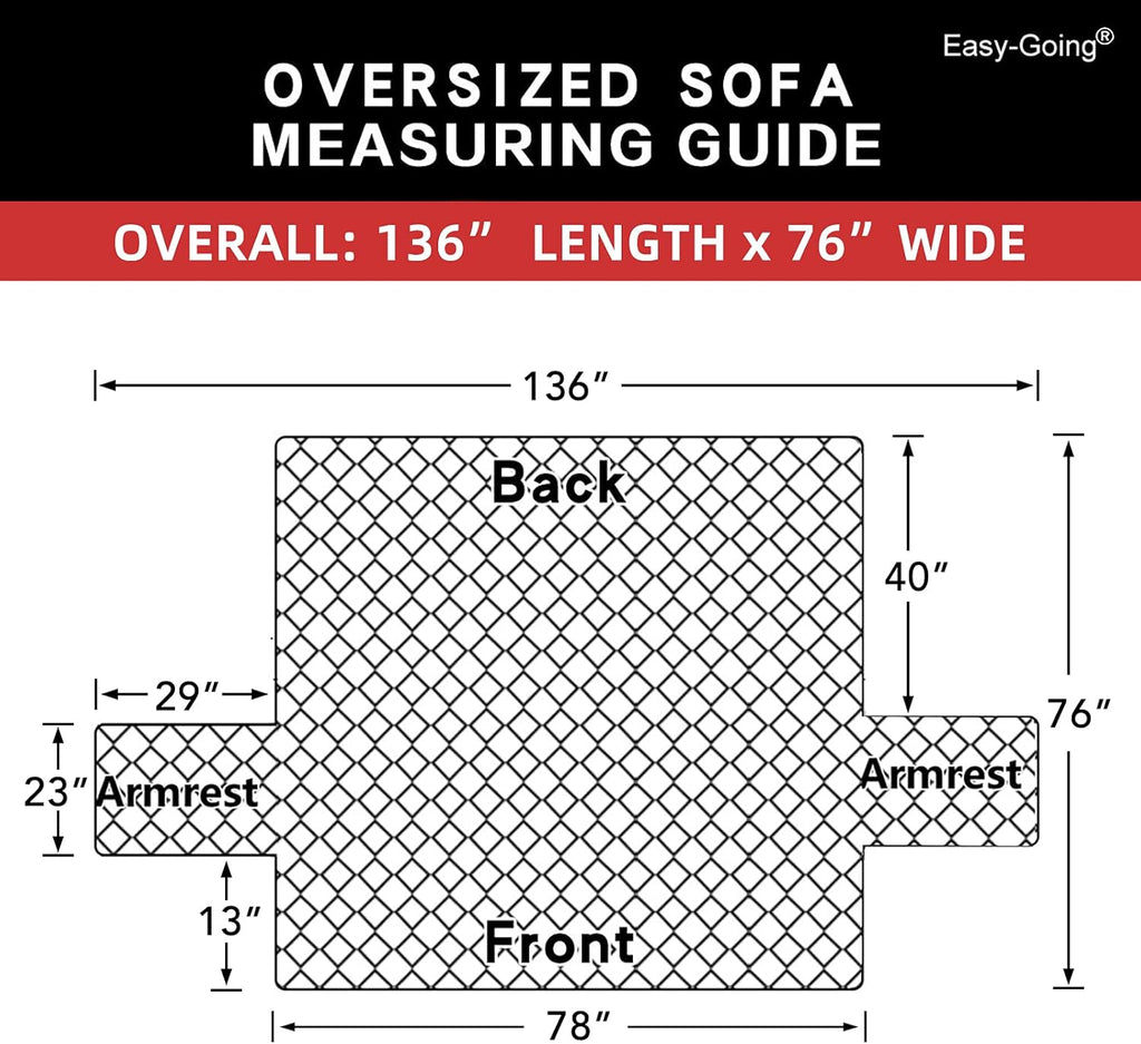 Easy-Going Reversible Oversized Couch Cover for 3 Cushion Couch Sofa Cover for Dogs Water Resistant Furniture Protector Cover with Foam Sticks for Pet Cat (Oversized Sofa, Black/Black)