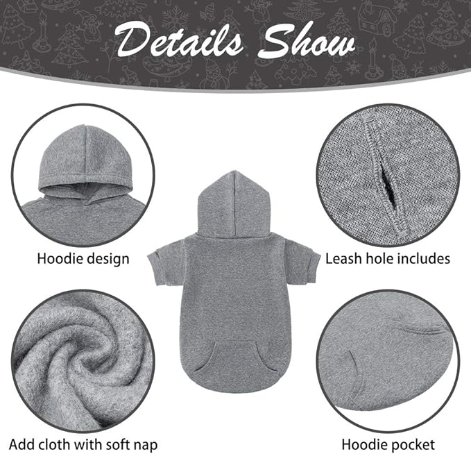 KOOLTAIL Basic Dog Hoodie - Soft and Warm Dog Hoodie Sweater with Leash Hole and Pocket, Dog Winter Coat, Cold Weather Clothes Sweatshirt for Small Medium Large Dogs Puppy Cat Boys Girls Grey XS