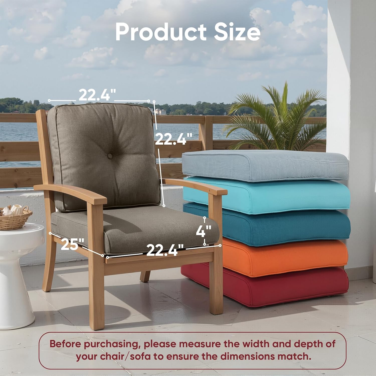 Outdoor Chair Cushion Set of 3, Waterproof Outdoor Seat Cushions 25x22, Patio Chair Cushions for Outdoor Furniture, Couch Cushion Replacement, Include 3 Back & 3 Seat Cushions, Button/Grey