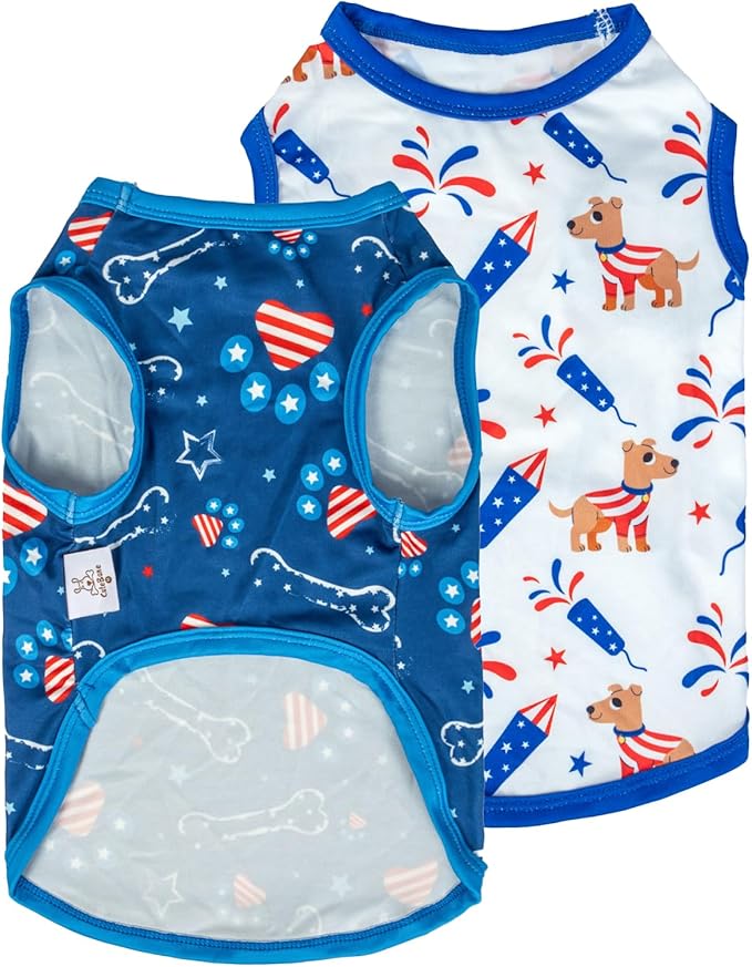 CuteBone 4th of July Dog Shirts 2-Pack Soft Pet Clothes Breathable Summer Vest for Small Puppy and Stretchy Cat Apparel 2BX17L
