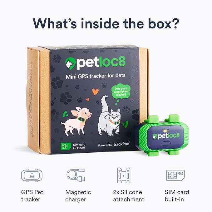 Cat GPS Tracker – Smallest Waterproof Pet Tracking Device with App, Real-Time Location, Smart Alerts & Geo-Fence, Long-Life Battery, Collar-Compatible – iOS & Android (12-Mo Subscription Included)