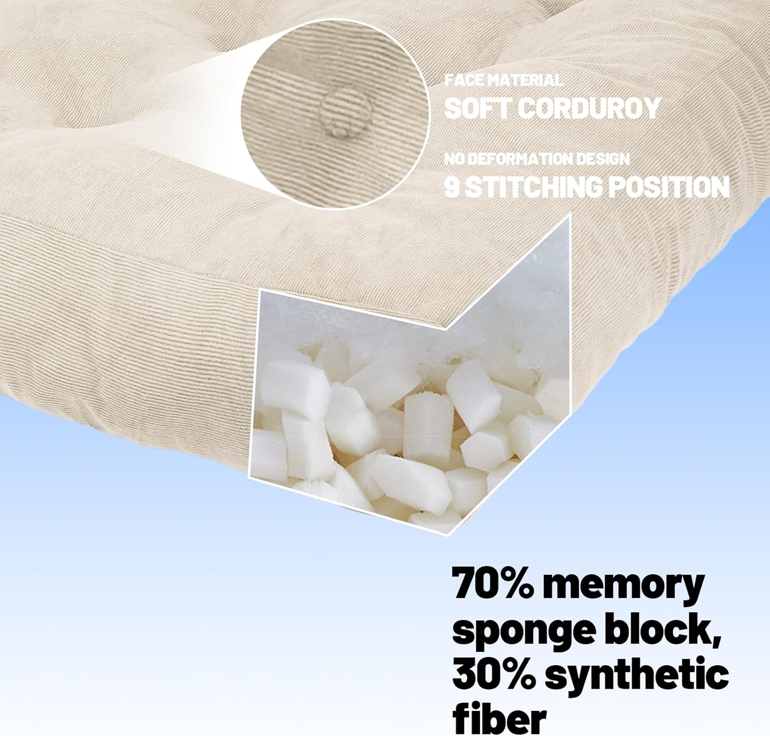 Meditation Floor Pillow Set of 2, Square Large Pillows Seating for Adults, Tufted Corduroy Cushion for Tatami Living Room, 22x22 Inch FP-Beige