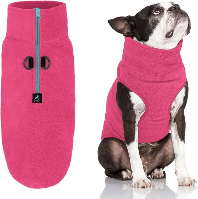 Gooby Half Zip Up Fleece Vest Dog Sweater - Pink, Large - Soft Warm Pullover Fleece Head-in Dog Jacket with Dual D Ring Leash for Small to Medium Dogs