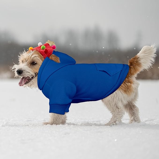 Dog Sweaters for Small Dogs Dog Hoodie Pet Sweater Solid Soft Brushed Fleece Pet Clothes Hoodie Sweatshirt with Pocket(Blue-S)