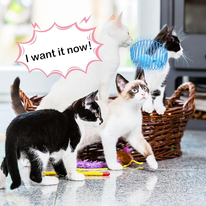 Jecery 5 Pcs Halloween Cat Spring Balls Toys Stretchable Rolling Balls Colorful Playful Coils Interactive Spring Action Toy Caged Rats for Kitten Cat Pet Supplies(Mouse and Bell,Colorful,25 Pcs)