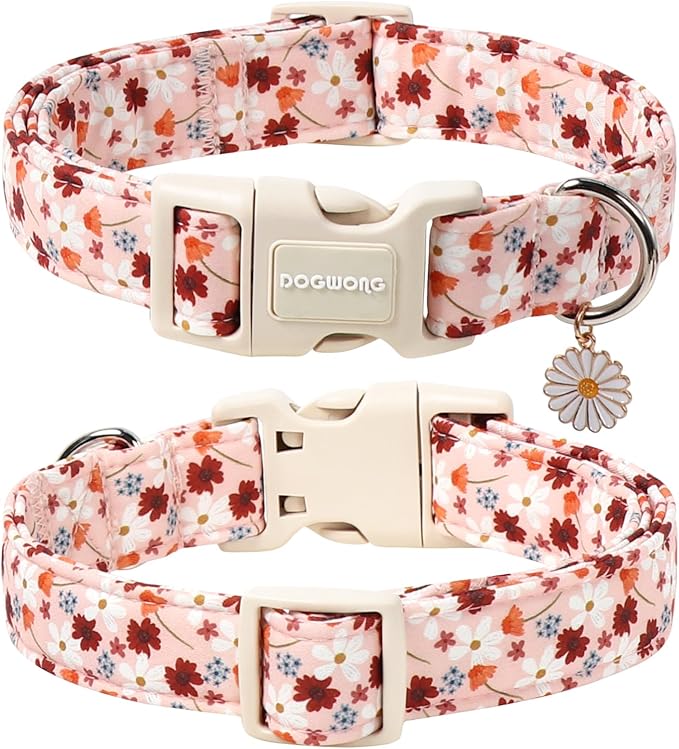 DOGWONG Flower Dog Collar, Orange Daisy Flower Dog Collar Adjustable Soft Fabric Girl Pet Dog Collars Cute Puppy Necklace for Small Medium Large Dogs