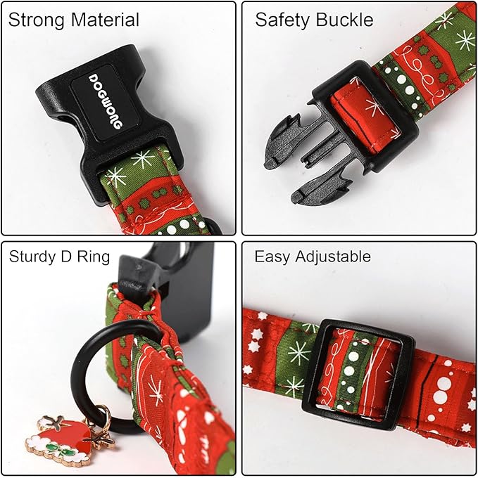DOGWONG Christmas Dog Collar- Cute Red Christmas Strip Dog Collars Adjustable Designer Dog Collar for Small Medium Large Dogs M