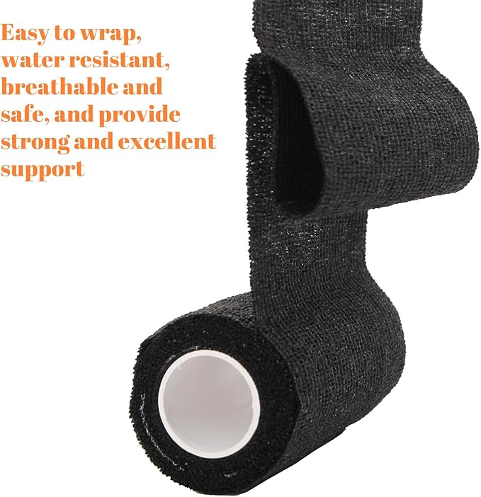 24 Rolls Self Adhesive Bandage Wrap, Vet Wrap 4 Inch for Horses Dogs Wounds Care Dressings, Elastic Self Stick Cohesive Bandage Wrap, Wrist, Sports, Ankle Tape Leg Wraps Black