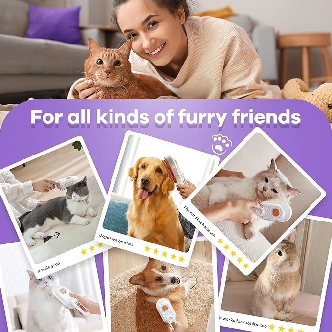 Cat Steam Brush for Shedding, 4 in 1 Cat Steamy Brushs Cleanser with Foldable Handle, Pet Spa Brush for Cats, Spritz Defur Comb for Pets, Steam Brushs for Cats, Pet Spray Hair Removal Comb